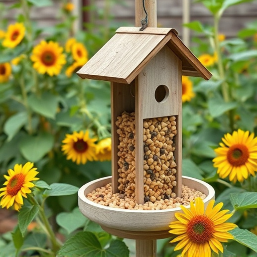 Garden feeding station filled with sunflower hearts