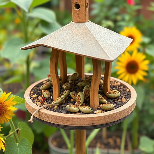 Garden feeding station filled with sunflower hearts