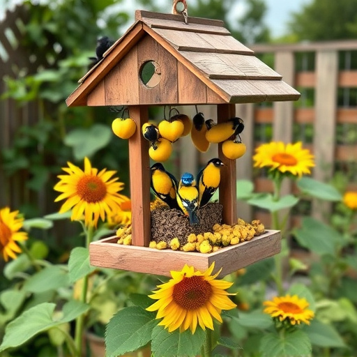 Garden feeding station filled with sunflower hearts