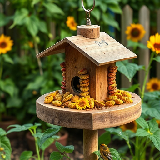 Garden feeding station filled with sunflower hearts