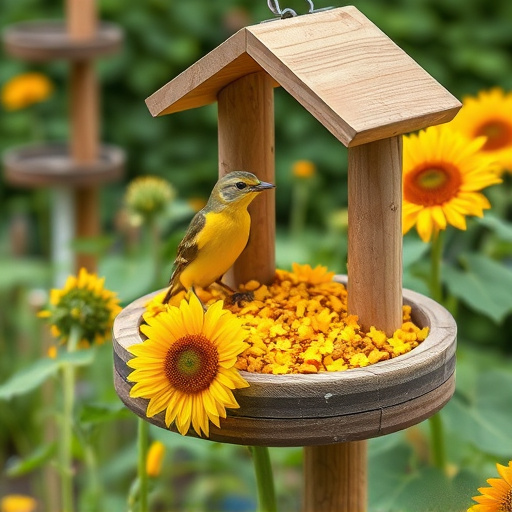 Garden feeding station filled with sunflower hearts
