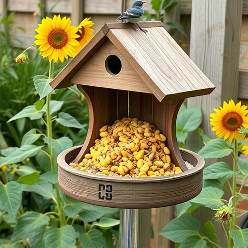 Garden feeding station filled with sunflower hearts