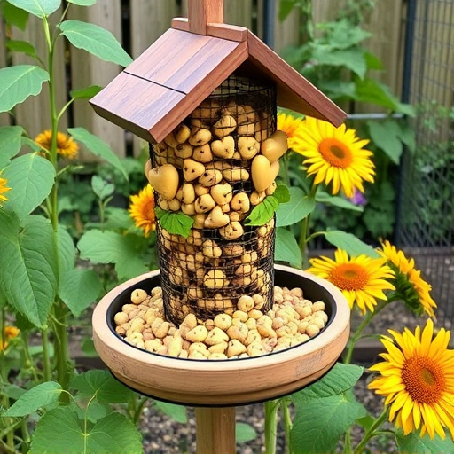 Garden feeding station filled with sunflower hearts