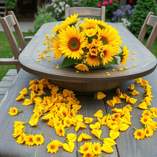 Garden table scattered with sunflower hearts