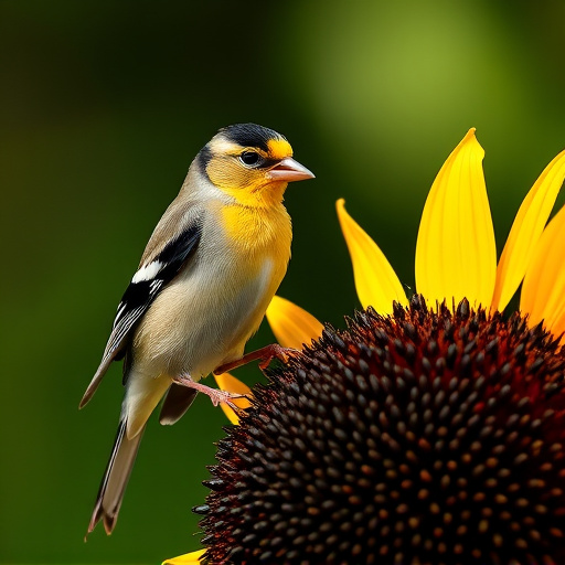Goldfinch feeding on black sunflower seeds
