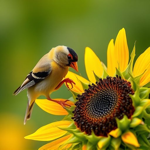 Goldfinch feeding on black sunflower seeds