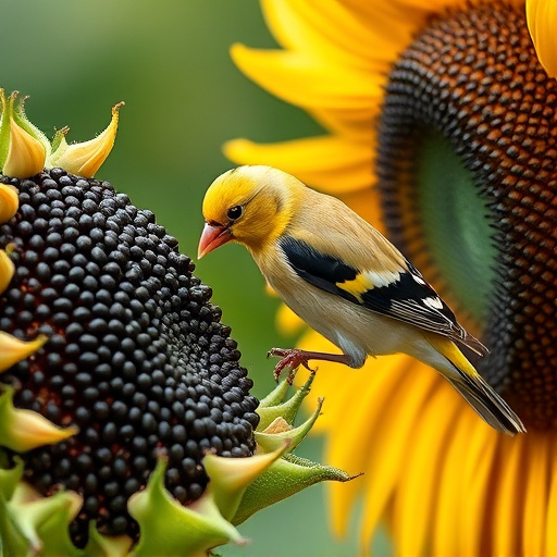 Goldfinch feeding on black sunflower seeds