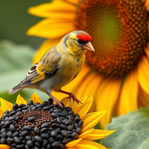 Goldfinch feeding on black sunflower seeds