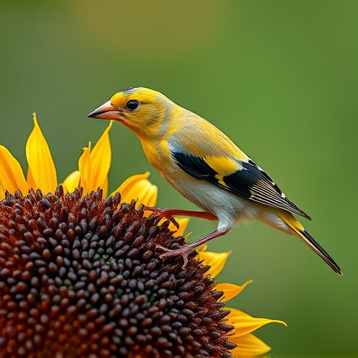 Goldfinch feeding on black sunflower seeds