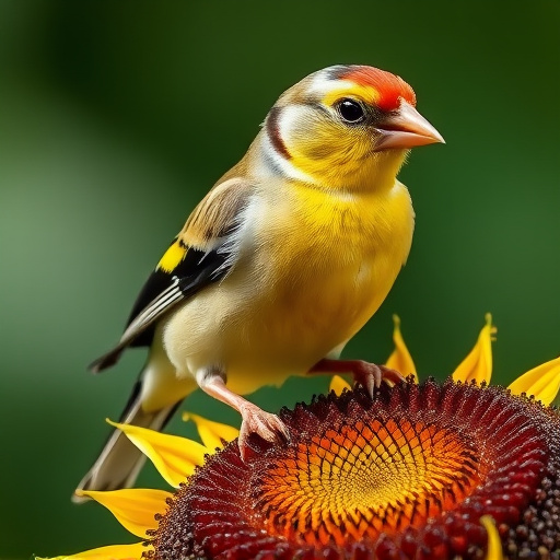Goldfinch feeding on black sunflower seeds