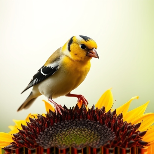 Goldfinch feeding on black sunflower seeds