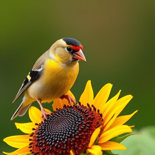 Goldfinch feeding on black sunflower seeds