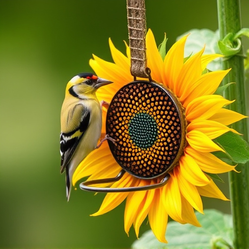 Goldfinch feeding on sunflower heart feeder
