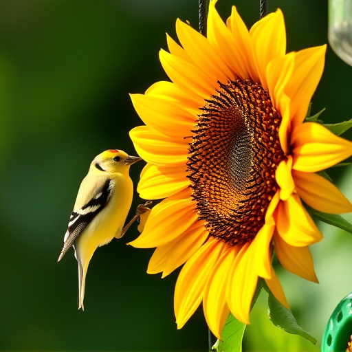 Goldfinch feeding on sunflower heart feeder