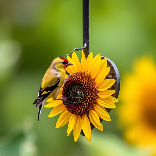 Goldfinch feeding on sunflower heart feeder