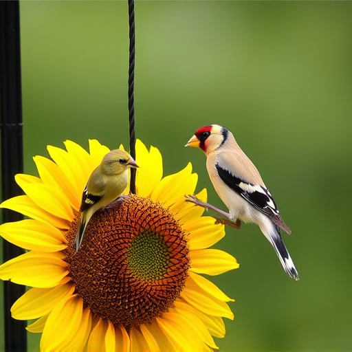 Goldfinch feeding on sunflower heart feeder