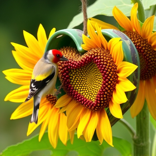 Goldfinch feeding on sunflower heart feeder