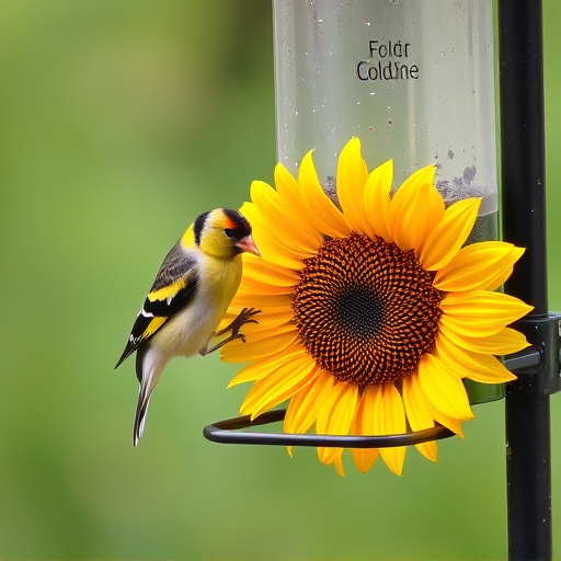 Goldfinch feeding on sunflower heart feeder