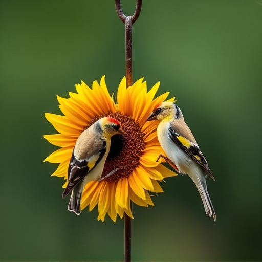 Goldfinch feeding on sunflower heart feeder