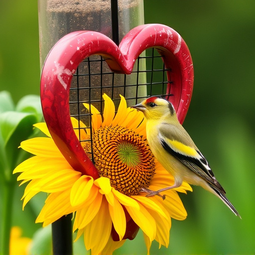 Goldfinch feeding on sunflower heart feeder