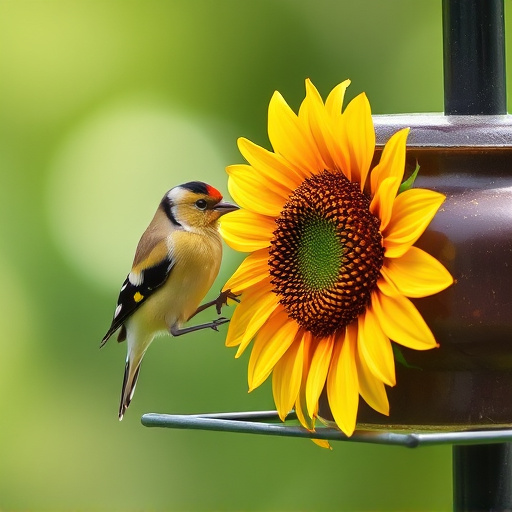 Goldfinch feeding on sunflower heart feeder