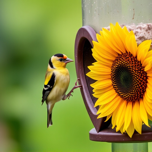 Goldfinch feeding on sunflower heart feeder