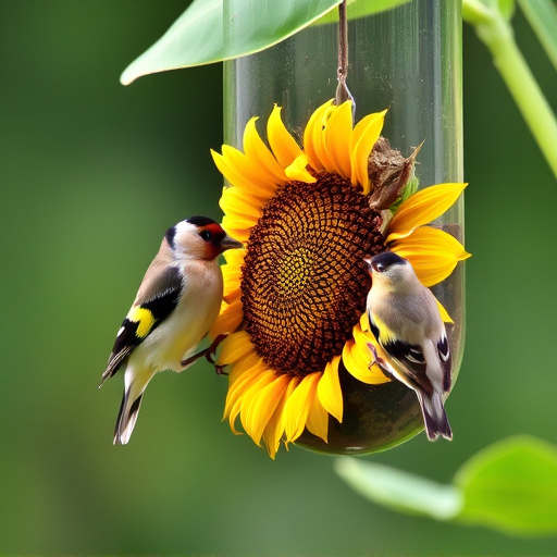 Goldfinch feeding on sunflower heart feeder