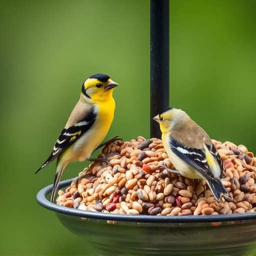 Goldfinches feeding on niger seed feeder