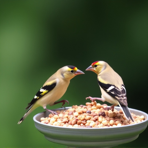 Goldfinches feeding on niger seed feeder