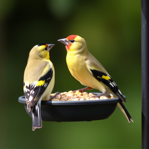 Goldfinches feeding on niger seed feeder