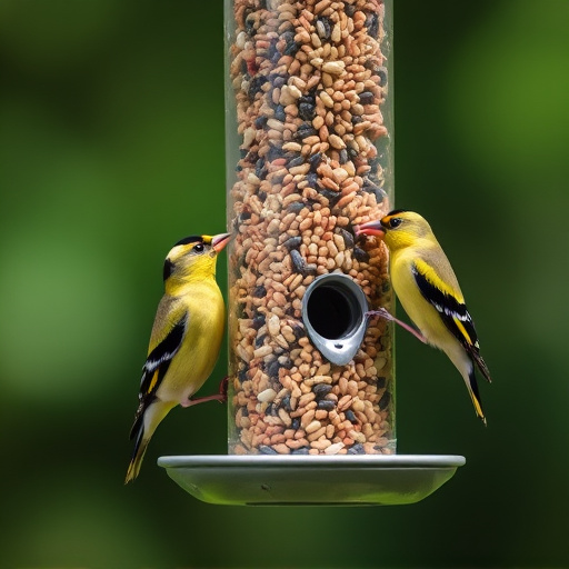 Goldfinches feeding on niger seed feeder