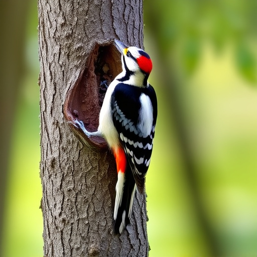 Great spotted woodpecker on tree trunk