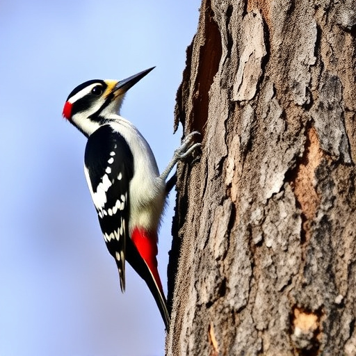 Great spotted woodpecker on tree trunk