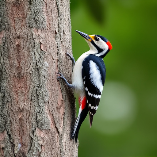 Great spotted woodpecker on tree trunk
