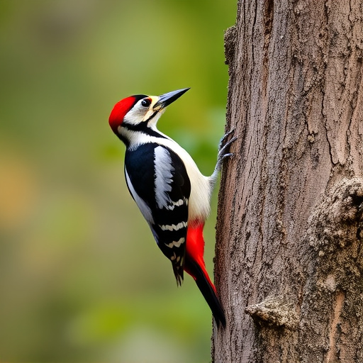 Great spotted woodpecker on tree trunk