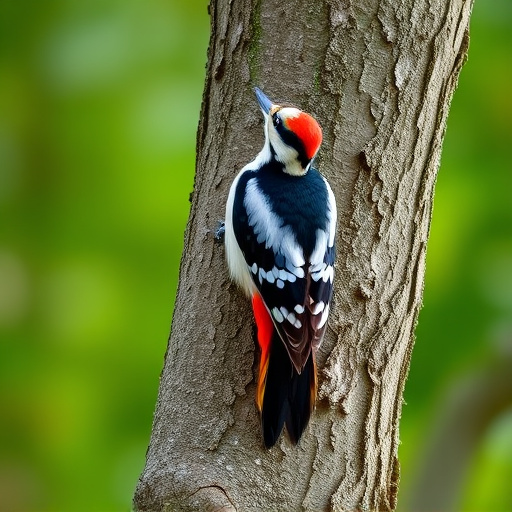Great spotted woodpecker on tree trunk
