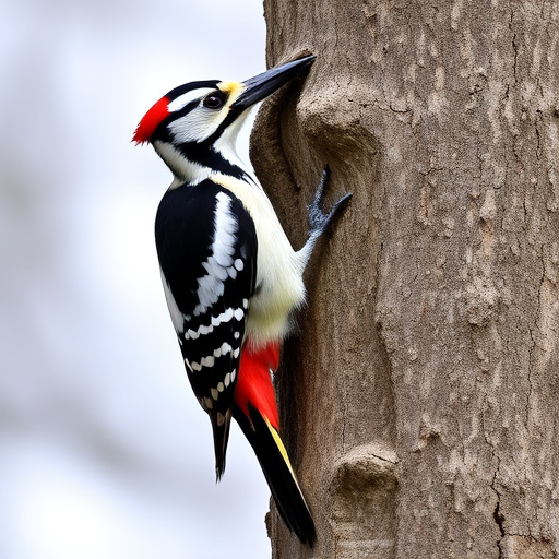 Great spotted woodpecker on tree trunk