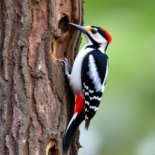 Great spotted woodpecker on tree trunk