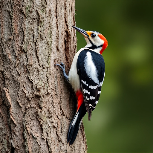 Great spotted woodpecker on tree trunk