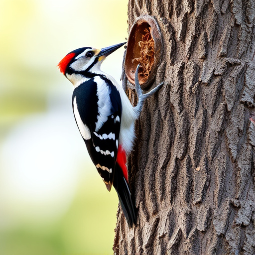 Great spotted woodpecker on tree trunk