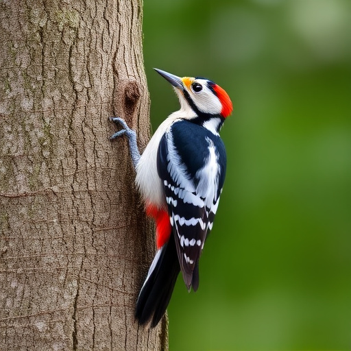 Great spotted woodpecker on tree trunk