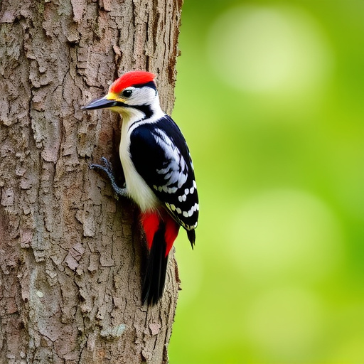 Great spotted woodpecker on tree trunk