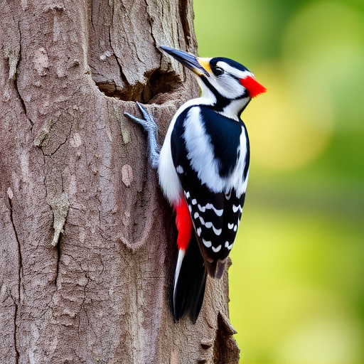 Great spotted woodpecker on tree trunk