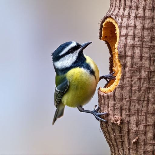 Great tit cracking open peanut shell