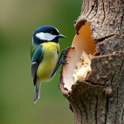 Great tit cracking open peanut shell