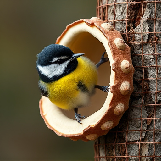 Great tit cracking open peanut shell