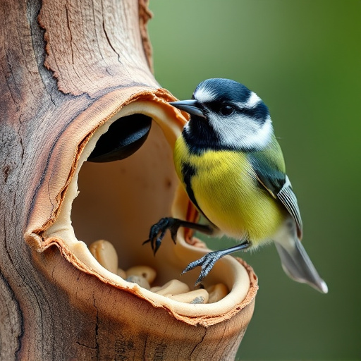 Great tit cracking open peanut shell
