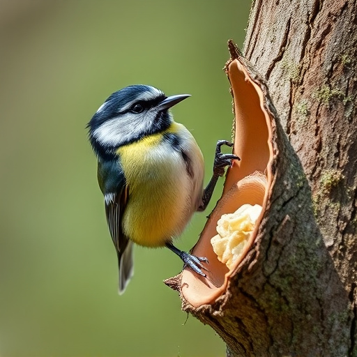 Great tit cracking open peanut shell