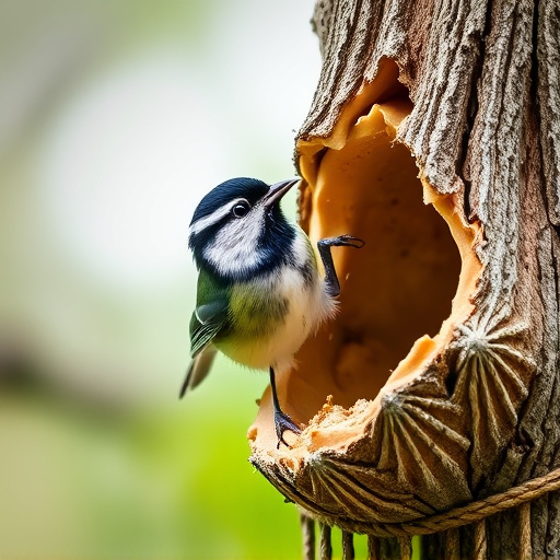 Great tit cracking open peanut shell
