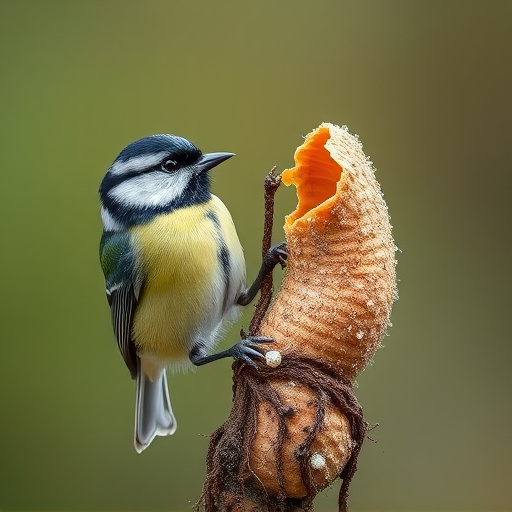 Great tit cracking open peanut shell
